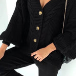 Fashion Solid Color V-neck Knit Set