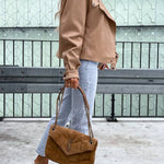 Stylish Leather Lapel Pocket British Style Cropped Jacket