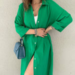 Nadorine Women's Button Long Pocket Shirt Casual Dress