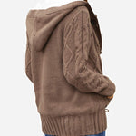 Nadorine Women's Casual Loose Fitting Fluffy Button Down Knitwear Coatigan Chunky Cable Hooded Cardigan