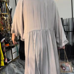 Satin Solid Color V-neck Lotus Leaf Sleeve Loose Pleated Maxi Dress