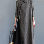 Artistic Retro Plaid Stand Collar Long Cheongsams Dress