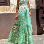 Bianca Tie-dye Ombre Gold Floral Print A-line Halterneck Maxi Dress