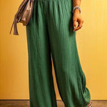 Smocked Elastic Waist Wide Leg Cotton Linen Pants