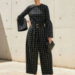 Elasticated Waist High Waisted Belted Contrast Color Split-Joint Pants