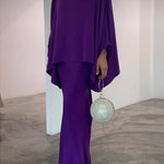 Batwing Sleeves Pearl Solid Color Round-Neck Shirts&Skirts Suits
