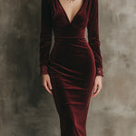 Quietly Luxurious And Elegant Lace Velvet Midi Dress