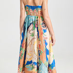 Unique Printed Lace-up Suspender Pockets Casual Resort Style Midi Dress
