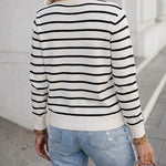 Women's Striped Knit Cardigan Casual Crewneck Button Down Sweater Vintage French Style Long Sleeve Top