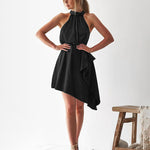 Satin Straps Irregularly Hanging Neck Party Dresses