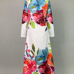Long Sleeves Loose Buttoned Flower Print Lapel Maxi Dresses Shirt Dress