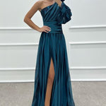One-Shoulder Rose Detail Patterned Design Dress