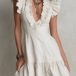 Retro Ruffled Trim Short-sleeved Cotton A-line Mini Dress