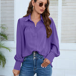 Nadorine V Neck Button Down Shirts Long Sleeve Collared Blouses Tops