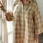 Mixed color plaid lantern sleeve long sleeve shirt