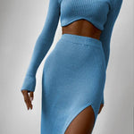 High -collar Irregular Short Top Skirt Two -piece Suit