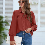 Nadorine V Neck Button Down Shirts Long Sleeve Collared Blouses Tops