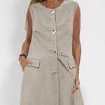 Nadorine Women's Chic Two Pieces Sleeveless Slim-Fit Long Shirt Dress and Straight Leg Pants Sets