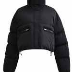 Stand Collar Pocket Zipper Short Cotton Coat