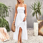 Sleeveless Lace-up Backless Smocked Tiered Maxi Dress Boho Long Beach Sundresses