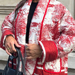 Romantic Songs Porcelain Ink Printed Pocket Quilted Cotton Kimono Jacket