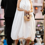 A-Line Loose Pleated Pockets Solid Color Halter-Neck Midi Dresses
