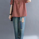 Cotton Blend Plaid Polo Puff Sleeve T-Shirts Tops