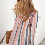 Nadorine Striped Shirt V-neck Long-sleeved Top T-shirt for Women Casual Work Office Loose Fit 2026 | Under $40