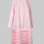 A-Line Long Sleeves Layered Pleated Pockets Solid Color Split-Joint Lapel Midi Dresses Shirt Dress