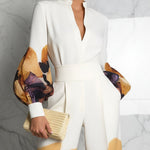Long Sleeves Puff Sleeves Abstract Printed Contrast Color Split-Joint Stand Collar Blouses&Shirts Tops