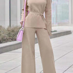 Casual Simplicity Solid Bandage V Neck Long Sleeve Two Pieces