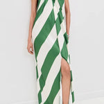 Most Dreamy Stripe Print Halter Tie-up Backless Pocket Loose Maxi Dress