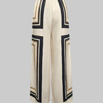 Loose Wide Leg Plaid Striped Tied Waist Casual Pants Bottoms Trousers