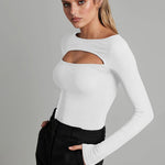 Nadorine Cutout Long-sleeved Pitted T-shirt Bodysuits