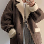 Lamb Wool Jackets Turn-down Collar Loose Fur Coat