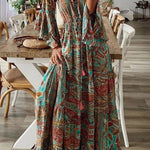 College Vacation Floral Patchwork V Neck A Line Dresses