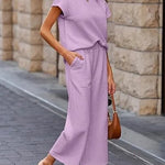 Women's Casual Textured Tops and Wide Leg Pants Lounge Sets