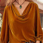 Solid Color Gold Velvet Long Sleeve Elastic Cuff Top