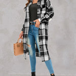 Nadorine Button Down Plaid Classic Long Shirt Jacket