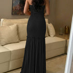 Sweetheart Neck Frill Trim Shirred Slim Fit Maxi Dress Elegant Cutout Front Mermaid Hem Evening Dress