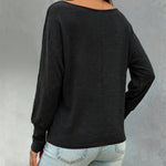 Women's Convertible Shoulder Batwing Sleeve Top Long Sleeve Loose Fit Casual Knit Tee