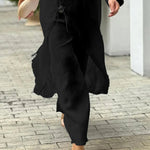 2 Pieces Outfit Button Decor One Shoulder Turn-Up Sleeves Slit Raw Edges Top and Casual Drawstring Elastic Waist Wide Leg Pants Set