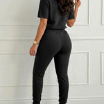 Women's 2-Piece Sporty Set Short Sleeve Half Zip Top and High Waisted Joggers Casual Lounge Outfit with Pockets