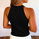 Women's Halter Neck Knit Tank Top Gold Button Cable Knit Vest Sleeveless Slim Fit Ribbed Top