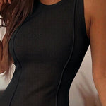 Women's Ribbed Tank Dress Sleeveless Crew Neck Bodycon Mini Dress Solid Slim Fit Stretchy Layering Casual Dress