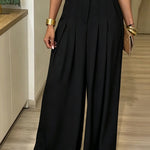 Women's Lapel V Neck Jumpsuit Cap Sleeve High Waisted Wide Leg Overalls Elegant Suit Jumpsuit