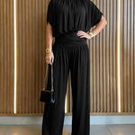 Women's Batwing Sleeve Jumpsuit High Waisted Ruched Wide Leg Overalls Elegant One Piece Outfit