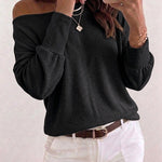 Women's Convertible Shoulder Batwing Sleeve Top Long Sleeve Loose Fit Casual Knit Tee