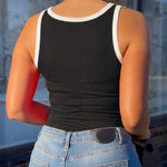 Women's Contrast Binding Camisole Rib-Knit Slim Fit Tank Top Sexy Cami with Metal Buckle Straps