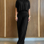 Women's Batwing Sleeve Jumpsuit High Waisted Ruched Wide Leg Overalls Elegant One Piece Outfit